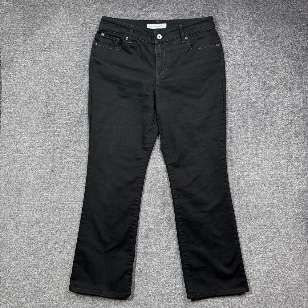 Chicos Platinum Denim Jeans Womens 1 Short Black Straight Leg Mid Rise